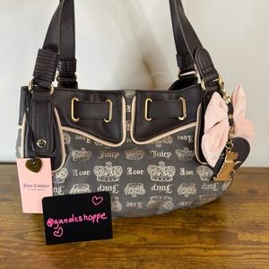New Juicy Couture Juicy Fan Club Satchel Shoulder Handbag Brown Pink Y2K Cute